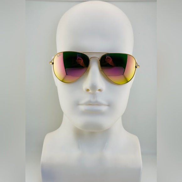 Ray-Ban Sunglasses Aviator Flash Lenses RB3025 Matte Gold Frame Yellow Lenses - Picture 3 of 16